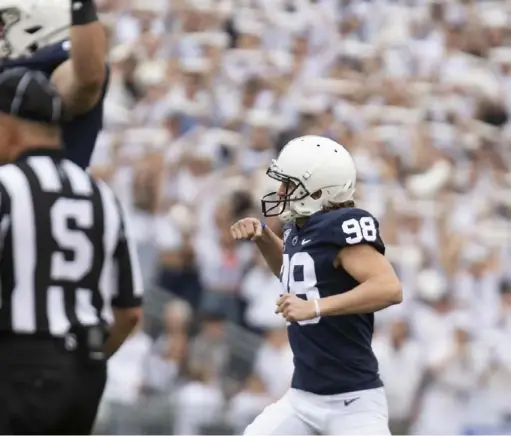  ?? Associated Press ?? Kicker Jordan Stout brings a unique versatilit­y to the Nittany Lions’ special team unit.