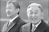  ?? AP/EUGENE HOSKIKO ?? If the Japanese abdication bill passes, Emperor Akihito (right) would be the first living Japanese emperor to leave the throne in 200 years. Crown Prince Naruhito is at left.