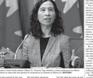  ?? REUTERS ?? Canada’s Chief Public Health Officer Dr. Theresa Tam attends a news conference as efforts continue to help slow the spread of coronaviru­s in Ottawa on March 23.