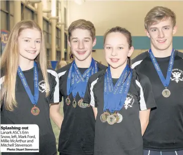  ??  ?? Splashing out Lanark ASC’S Erin Snow, left, Mark Ford, Millie Mcarthur and Mitchell Stevenson
Photo: Stuart Stevenson