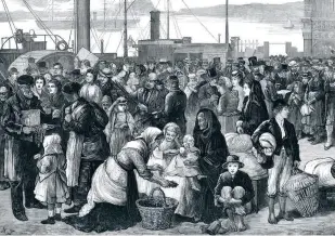  ??  ?? Emigrants leave Queenstown ( now Cobh) Harbour, County Cork, in 1874