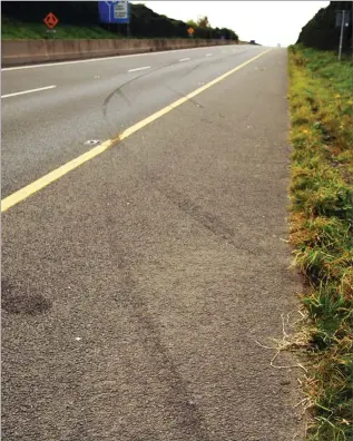  ??  ?? Tyre marks on the Gorey Bypass in October, 2016, where a garda car was rammed.