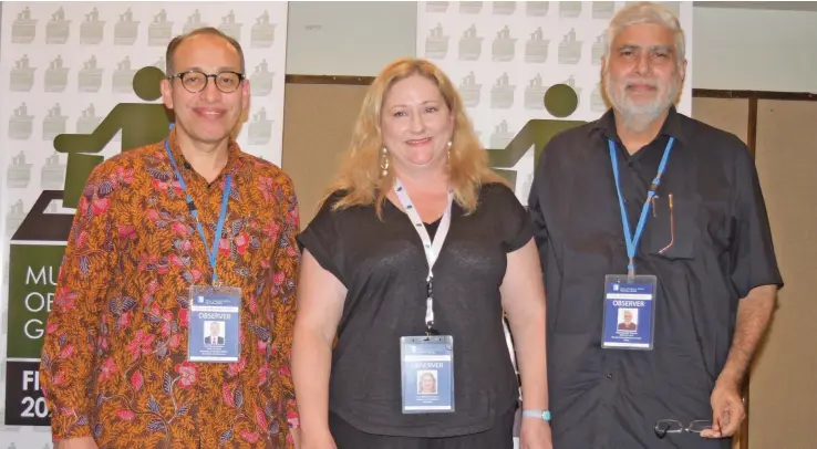  ?? Photo: Ronald Kumar ?? Multinatio­nal Observer Group co-chairs for 2022 General Election (from left) Muhsin Syihab (Indonesia),
Rebekha Sharkie (Australia) and Dharmendra Sharma (India) said they were happy with condct of Election.