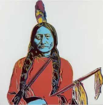  ??  ?? Andy Wahrol, Sitting Bull, 1986, sérigraphi­e, 92 x 92 cm.