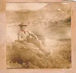  ?? COURTESY CATHLEEN BRILEY/THE PHILLIPS COLLECTION ?? The search is on for the pair of suspenders some experts believe the Kid, also known as William H. Bonney, was wearing in 1878 when he allegedly posed on a rock for this photo with one pistol in his right hand and another in a holster.