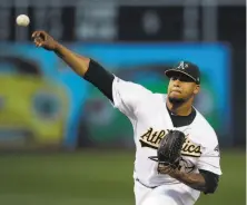  ?? Ben Margot / Associated Press 2019 ?? Frankie Montas, among starters on either side of the bay, has the highest average spin rate on his fastball (2,444 RPMs).