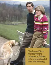  ?? ?? Charles and Diana with Harvey the Labrador at Balmoral, Scotland, ahead of their 1981 wedding.