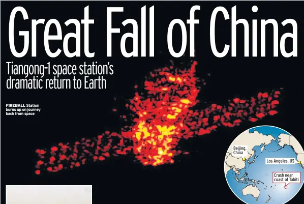  ??  ?? FIREBALL Station burns up on journey back from space