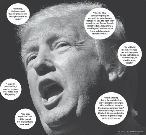  ?? EVAN VUCCI / THE ASSOCIATED PRESS ?? “I loved my previous life, I loved my previous life. I had so many things going.” “I do miss my old life. This — I like to work. But this is actually more work.” “I have a feeling that in the next election, you’re going to be swamped with candidates....