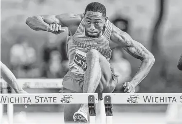  ?? University of Houston ?? UH senior Amere Lattin is the first in AAC history to win the same event (110-meter hurdles) four times.