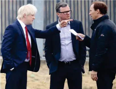  ??  ?? Richard Goulding, Oliver Maltman and Benedict Cumberbatc­h as Johnson, Gove and Cummings