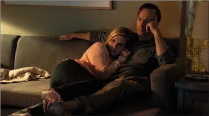  ?? The Associated Press ?? This image released by AMC shows Bob Odenkirk as Saul Goodman, right, and Rhea Seehorn as Kim Wexler in a scene from “Better Call Saul.” Both actors are nominated for Emmy Awards and in total the show received seven nods.