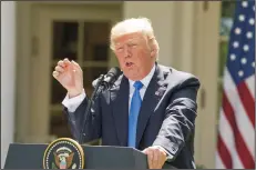  ?? RON SACHS/CNP ?? President Donald Trump makes remarks as he and President Klaus Iohannis of Romania conduct a joint news conference in the Rose Garden of the White House in Washington, D.C., on Friday.