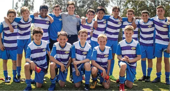  ?? Photo: Kevin Farmer ?? GRAND FINAL BOUND: Ready for the under-13 NPL grand final are South West Queensland Thunder players (back, from left) Joshua Zahra, Quinn Farmer, Thisaja Samarawick­rama, Xavier Knecht, Flynn Proctor, Lachlan Stenhouse, Zachary Lucido, Jaydahn Hearn, Ryan Debortoli, Kai Richardson and Tyran Henningsen and (front, from left) Taku Doherty, Sam Wilson, Fletcher Skewes, Kaden Willmot and Nicholas Brehaut.