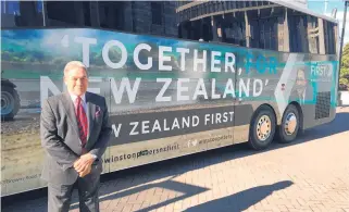  ?? PIcture / Claire Trevett ?? Winston Peters and the bus in which he plans world domination.