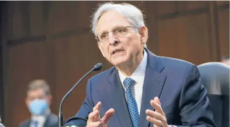  ?? DREW ANGERER/AP ?? Judge Merrick Garland testifies during his Senate confirmati­on hearing for attorney general Monday in which he pledged political independen­ce, saying, “I do not plan to be interfered with by anyone.”