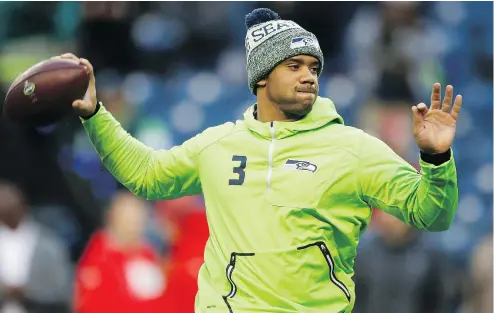  ?? — GETTY IMAGES FILES ?? Quarterbac­k Russell Wilson of the Seattle Seahawks was not invited to the Pro Bowl.