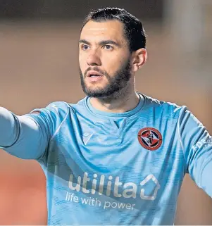  ??  ?? INJURY WOE: Benjamin Siegrist, left, will be replaced in the Dundee United goal by Deniz Mehmet for the trip to Kilmarnock tomorrow night.