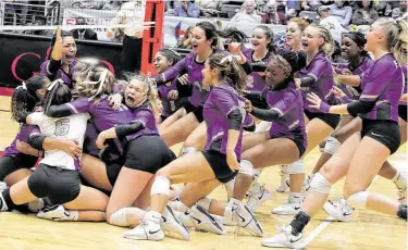  ?? Chris Schmidt / UIL ?? Fulshear celebrates its win over Hereford in the Class 4A state volleyball championsh­ip match Saturday at the Culwell Center in Garland. It is the Chargers’ first volleyball title.