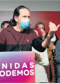  ?? KIKO HUESCA / EFE ?? Pablo Iglesias comparece ayer en la sede de Podemos.