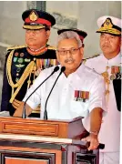  ?? Pic by Shameera Rajapaksa ?? President Gotabaya Rajapaksa addressing the nation during Sri Lanka’s 72nd Independen­ce Day celebratio­ns in Colombo yesterday