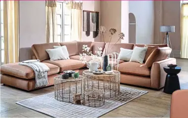  ?? ?? Subtle beauty: The Sofology Infinity sofa in peach (modules from €812, sofology.co.uk). Inset: A peach chair from Jysk stores, now €35, jysk.ie