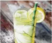  ??  ?? Finder’s Keepers is made with orange, lemon, cucumber, ginger and Topo Chico.