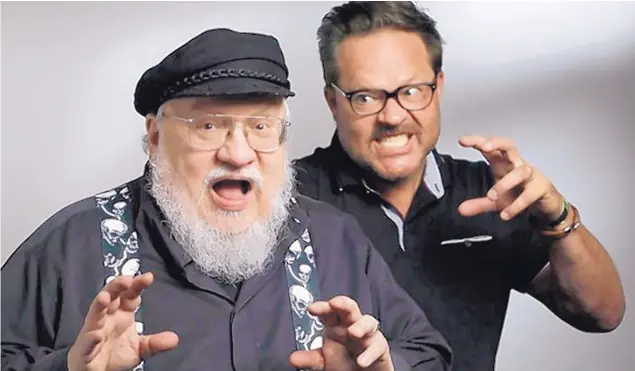  ?? MYUNG J. CHUN/ LOS ANGELES TIMES ?? George R.R. Martin, left, scares up some chilling fun with showrunner and executive producer Jeff Buhler for their new Syfy series “Nightflyer­s,” based on Martin’s 1980 sci-fi/horror novella.