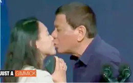  ?? — AP ?? In this video from PTV taken on Sunday, Philippine­s President Rodrigo Duterte kisses a Filipino worker at the podium during a townhall-style meeting with overseas Filipino workers in Seoul, South Korea. The incident sparked anger and jokes as feminists...