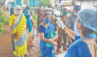  ??  ?? A Covid screening camp was held at Manpada, Thane, on Thursday.