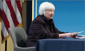  ?? JACQUELYN MARTIN — THE ASSOCIATED PRESS ?? Treasury Secretary Janet Yellen speaks during a virtual roundtable with participan­ts from Black Chambers of Commerce across the country to discuss the American Rescue Plan, Friday, Feb. 5, 2021, from the South Court Auditorium on the White House complex in Washington.