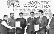  ?? PHOTO: PTI ?? Maharashtr­a Chief Minister Devendra Fadnavis (third from right) with Union Railway Minister Piyush Goyal (third from left), and Maharashtr­a State Industry Minister Subhash Desai (right) at the Magnetic Maharashtr­a Convergenc­e 2018 in Mumbai on Tuesday