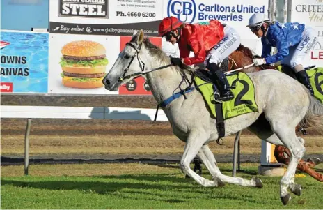  ?? Photo: GLEN ?? GO ROSIE: Rosie Posie scores for apprentice Rebecca Goldsbury at Bunya Park in June. She returns to racing in tomorrow’s Dalby Cup.