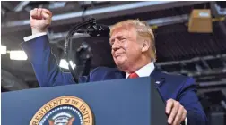  ?? NICHOLAS KAMM/AFP/GETTY IMAGES ?? President Donald Trump speaks Wednesday in Greenville, N.C., where “send her back” chants were hurled at Rep. Ilhan Omar.