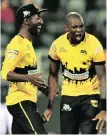  ??  ?? EDDIE Leie, left, celebrates with Nono Pongolo of the Jozi Stars.