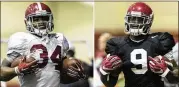  ?? VASHA HUNT / AL.COM ?? Damien Harris (left) led the Tide in rushing with a 1,037 yards in 2016, but Bo Scarbrough (right) probably will be the featured back this season.