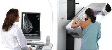  ??  ?? A mammogram, done with the help of an X-ray, is the initial screening for breast cancer. It produces images that can help the radiologis­t detect any lumps or abnormalit­ies