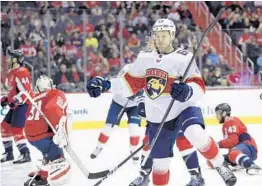  ?? NICK WASS/AP ?? Panthers right wing Evgenii Dadonov celebrates his goal during the first period of Saturday’s 4-1 victory over the host Washington Capitals.