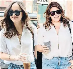  ?? @THE12ISHST­YLE ?? Dakota Johnson y Katie Sturino, modelo de talla XL, con el mismo look