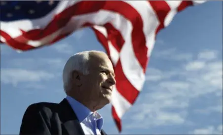  ?? CAROLYN KASTER — THE ASSOCIATED PRESS FILE ?? Republican presidenti­al candidate Sen. John McCain, R-Ariz., speaks at a rally in Tampa, Fla. The Senator, war hero and GOP presidenti­al candidate McCain died Saturday. He was 81.