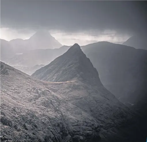  ??  ?? Sgurr Beag and Sgurr na h-Uamha from Sgurr nan Gillean on Skye’s formidable Cuillin ridge.