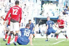  ??  ?? Chelsea’s English midfielder Ross Barkley (2nd R) shoots to score their second goal during the English Premier League football match between Chelsea and Manchester United at Stamford Bridge in London on October 20, 2018. — AFP photo