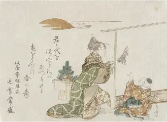  ??  ?? 1. Woman Making Rabbit Shadow for Small Boy, 1807, Ryuryukyo Shinsai (1764?– 1820), colour woodblock print, 14 × 18.9cm. Los Angeles County Museum of Art