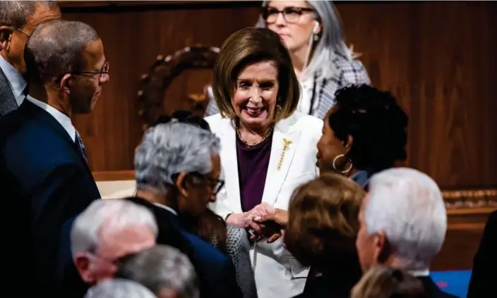  ?? Photograph: Jim Lo Scalzo/EPA ?? Nancy Pelosi is congratula­ted by colleagues after her announceme­nt.