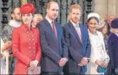  ?? REUTERS FILE ?? Britain's Prince Harry and Meghan, Duchess of Sussex, with Kate, Duchess of Cambridge, and Prince William.
