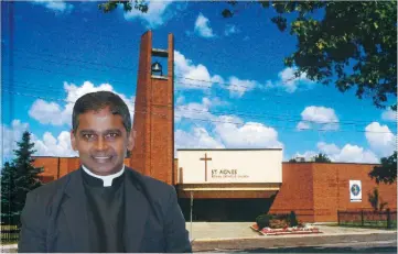  ??  ?? Fr. James Panikulam appears in front of St. Agnes Church in Thunder Bay. About St. Agnes Roman Catholic Parish St. Agnes Church is a Roman Catholic Parish church in Thunder Bay, Ontario. It was founded by the Society of Jesus in 1885. It is situated in the centre of the city on the corner of Mary Street West and Brown