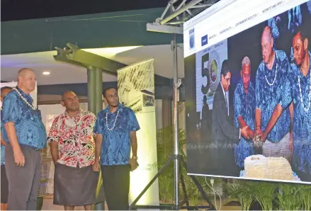  ?? Photo: Kathrin Krishna ?? From left: Board chairman of Fiji Developmen­t Bank (FDB), Robert Lyon, resident magistrate Mosese Naivalu with general manager finance for Fiji Developmen­t Bank Saiyad Hussain at the launch of the revamped website, held at the Tanoa Waterfront Hotel in...