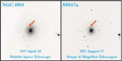  ?? SWOPE SUPERNOVA SURVEY VIA UC SANTA CRUZ ?? The images used by postdoctor­al researcher Charlie Kilpatrick to identify the source of the gravitatio­nal waves.