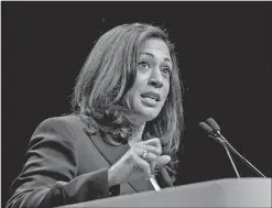  ?? Associated Press ?? U.S. Sen. Kamala Harris, D-Calif., speaks Saturday during the California Democratic Party Convention in Sacramento.