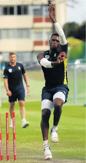  ?? Picture: WERNER HILLS ?? AT WORK: South Africa fast bowler Lungi Ngidi in his delivery stride during a net session at St George’s Park yesterday.